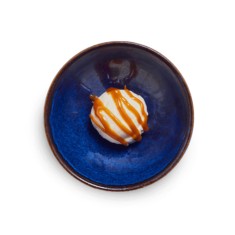 vanilla pod ice cream with toffee sauce